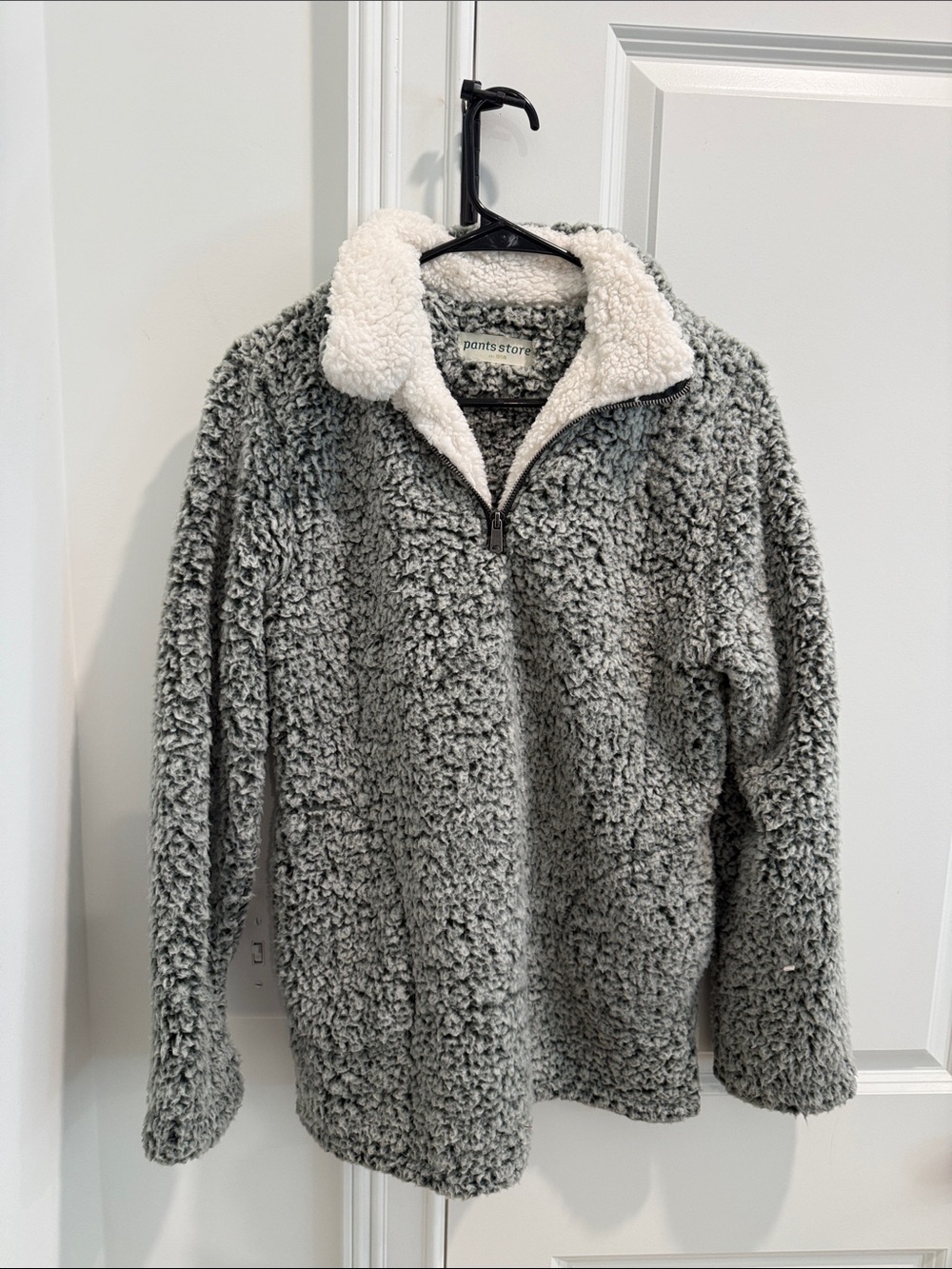 Pants Store Women's Gray Teddy Jacket with Cream Sherpa Collar
